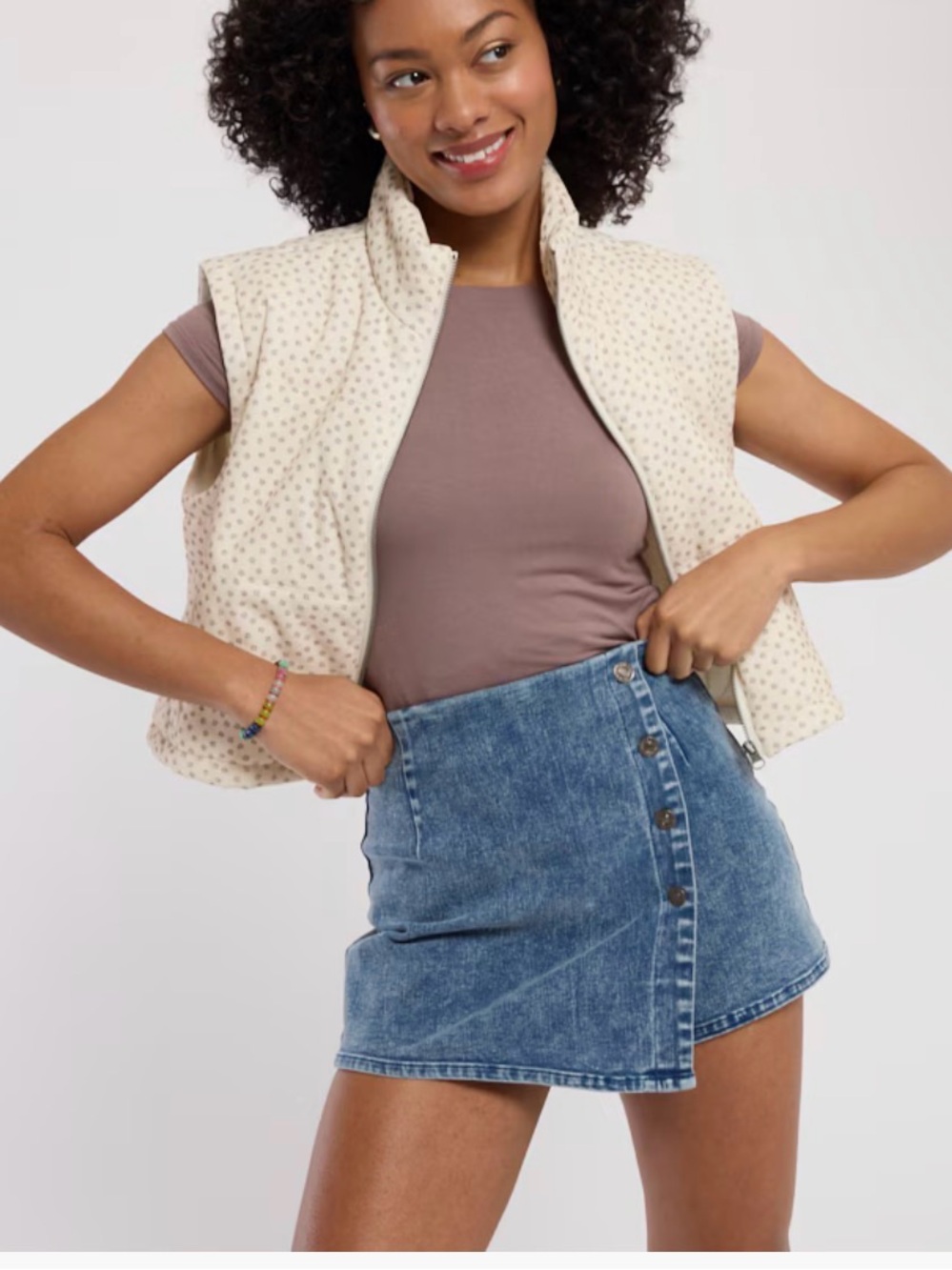 Flying Tomato Button-Front Denim Mini Skort - Acid washes Blue